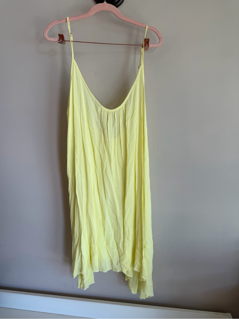 Elan Yellow Crinkle Gauze Cover Up Dress Size Large Adjustable Straps Beach